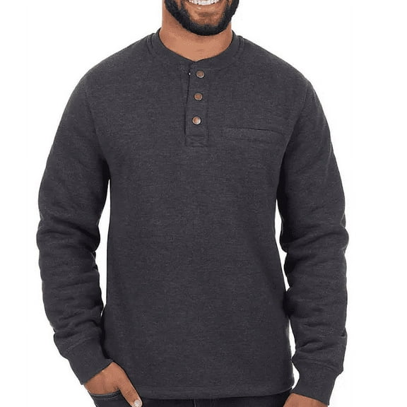 Coleman Men's Long Sleeve Sherpa Lined Secure Chest Pocket Crew Sweatshirt (Charcoal Heather, S)