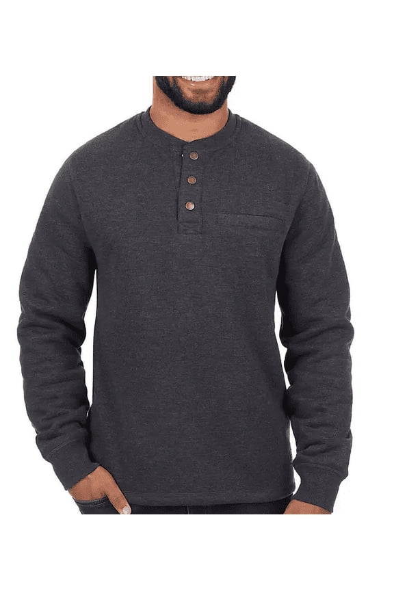 Men's Long Sleeve Sherpa Lined Secure Chest Pocket Crew Sweatshirt (Charcoal Heather, S)