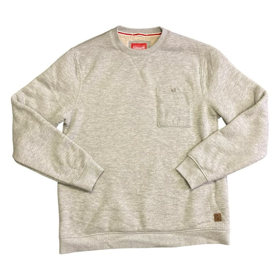 Coleman Men's Long Sleeve Sherpa Lined Secure Chest Pocket Crew Sweatshirt (Cool Grey Heather, XL)