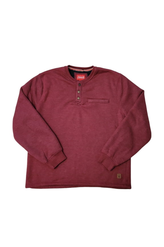 Men's Long Sleeve Sherpa Lined Secure Chest Pocket Crew Sweatshirt (Port Heather, M)