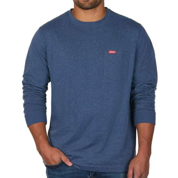 Coleman Men's Rugged Workwear Long Sleeve Crew Neck Chest Pocket Tee (Cobalt Blue Heather, XL)