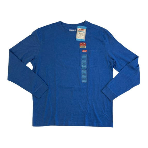 Coleman Men's Rugged Workwear Long Sleeve Crew Neck Chest Pocket Tee (Light Cobalt Heather, XL)
