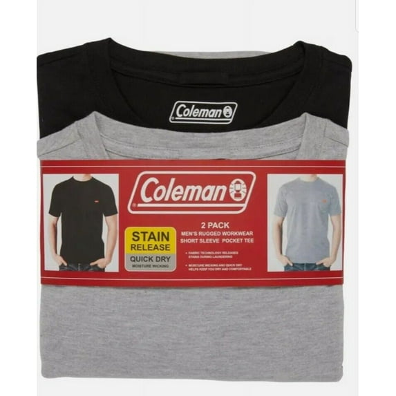 Coleman Men's Rugged Workwear Short Sleeve Pocket Tee 2 Pack (Black/Grey, XL)