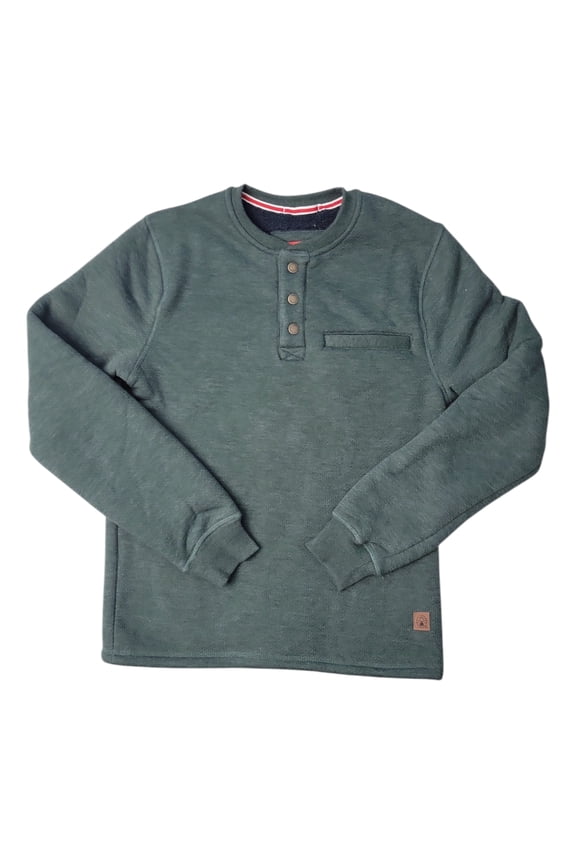 Men's Warm Sherpa Lined Secure Chest Pocket Henley Sweatshirt (Forest Heather, XXL)