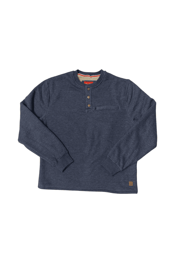 Men's Warm Sherpa Lined Secure Chest Pocket Henley Sweatshirt (Indigo Heather, L)