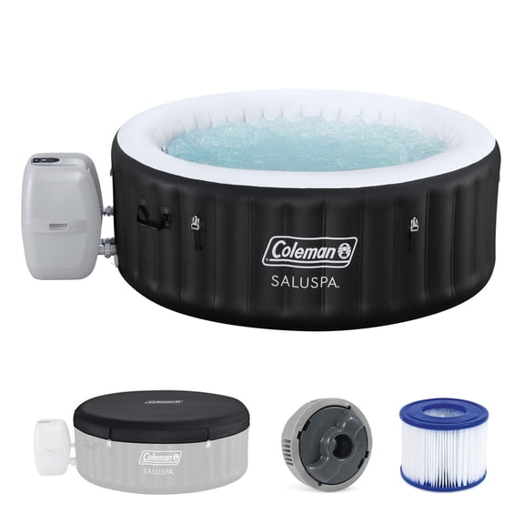 Coleman Miami 2-4 Person AirJet Inflatable Hot Tub with EnergySense Cover, Black, 71"x26"