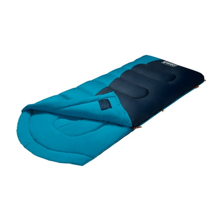 Coleman Montauk 40-Degree Warm Weather Semi-Rectangular Big and Tall Sleeping Bag, Blue, 84”x36”