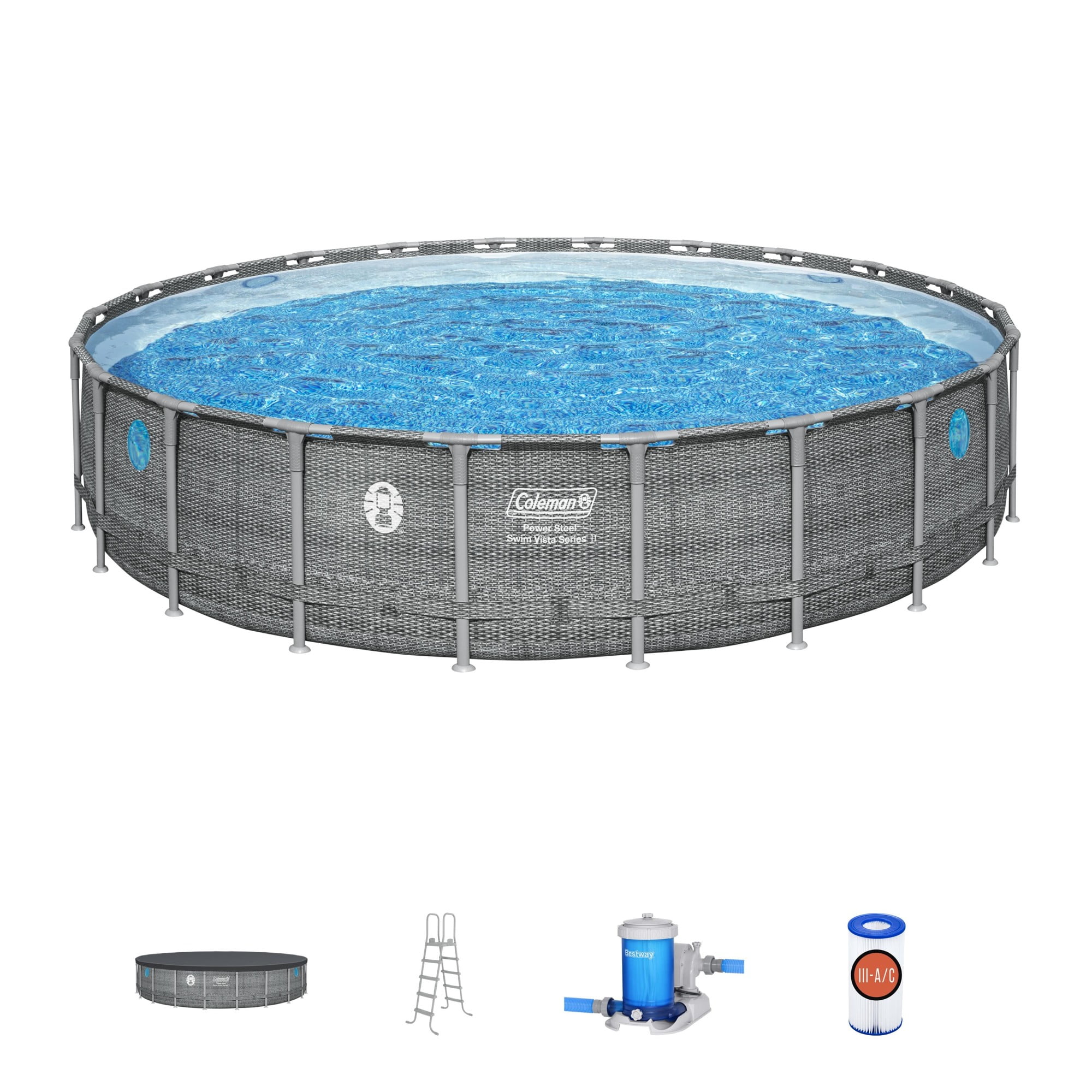Coleman Power Steel Round Frame Above Ground Pool Set for Kids and