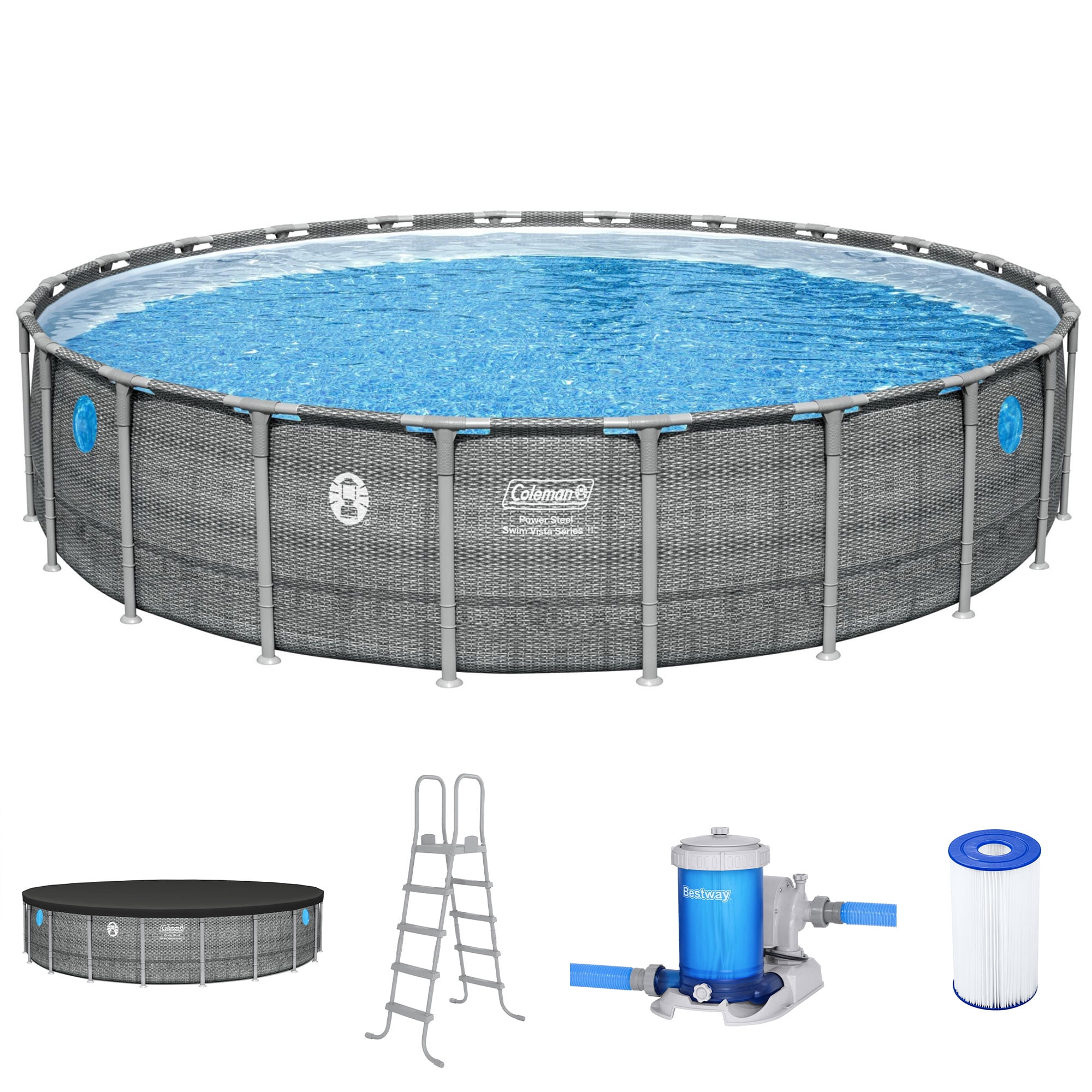Coleman Power Steel Round Frame Above Ground Pool Set for Kids and