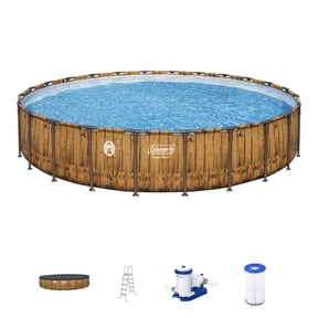 Coleman Power Steel 24' x 52 Metal Frame Above Ground Pool w/ Pump, Ladder, & Cover, Wood
