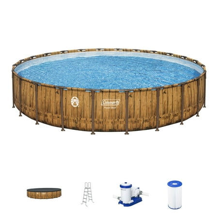 Coleman Power Steel 24' x 52” Metal Frame Above Ground Pool w/ Pump, Ladder, & Cover, Wood