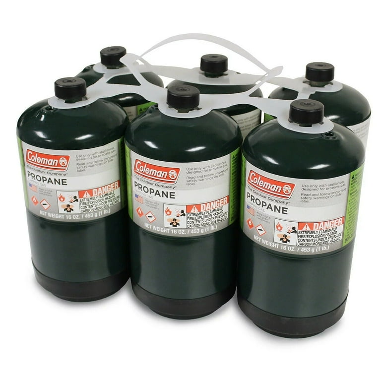 Propane Camping Gas Cylinder 6-Pack, 16oz Each, Lightweight, Fits
