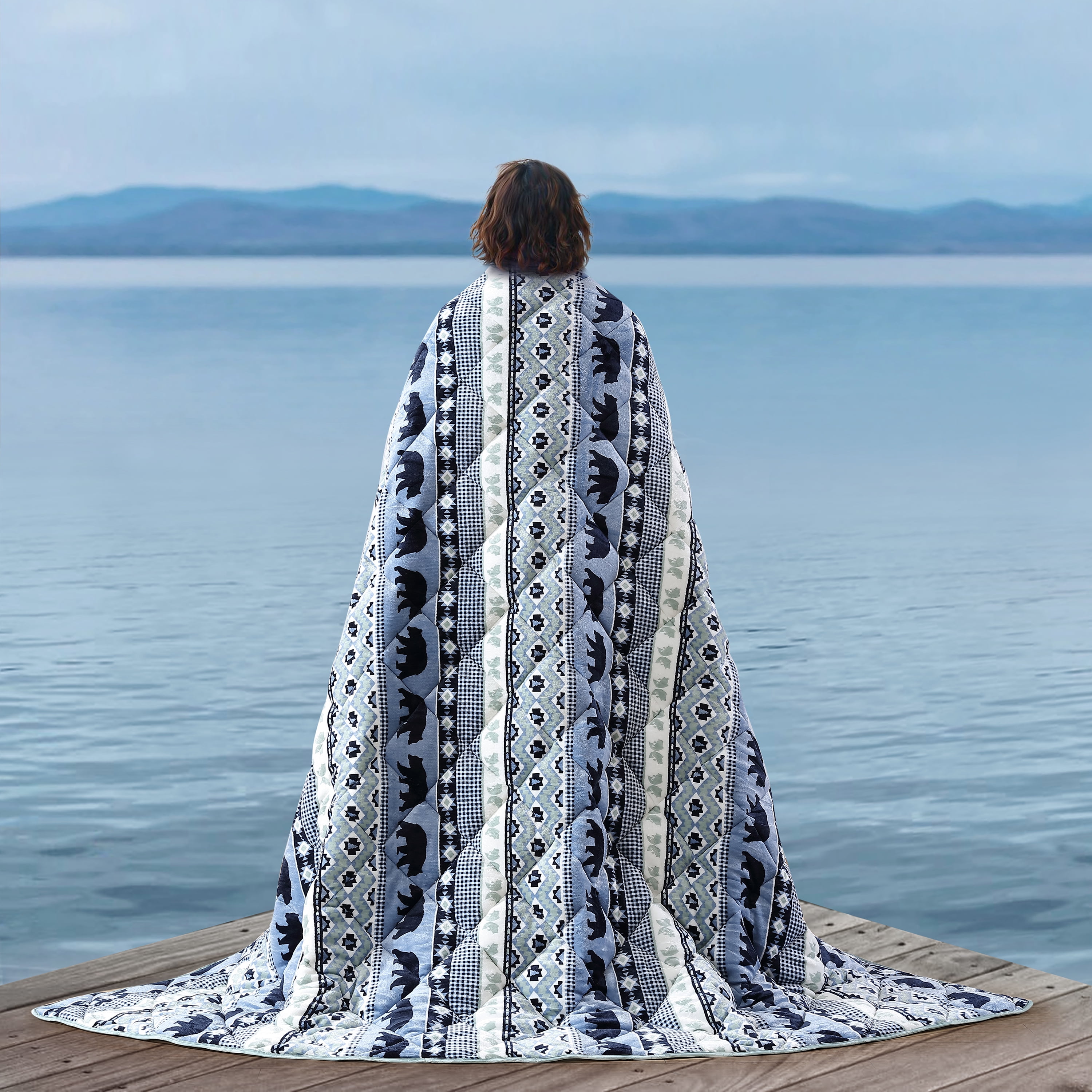 Taupe Plaid Sherpa Reversible Water Resistant Outdoor Throw Blanket
