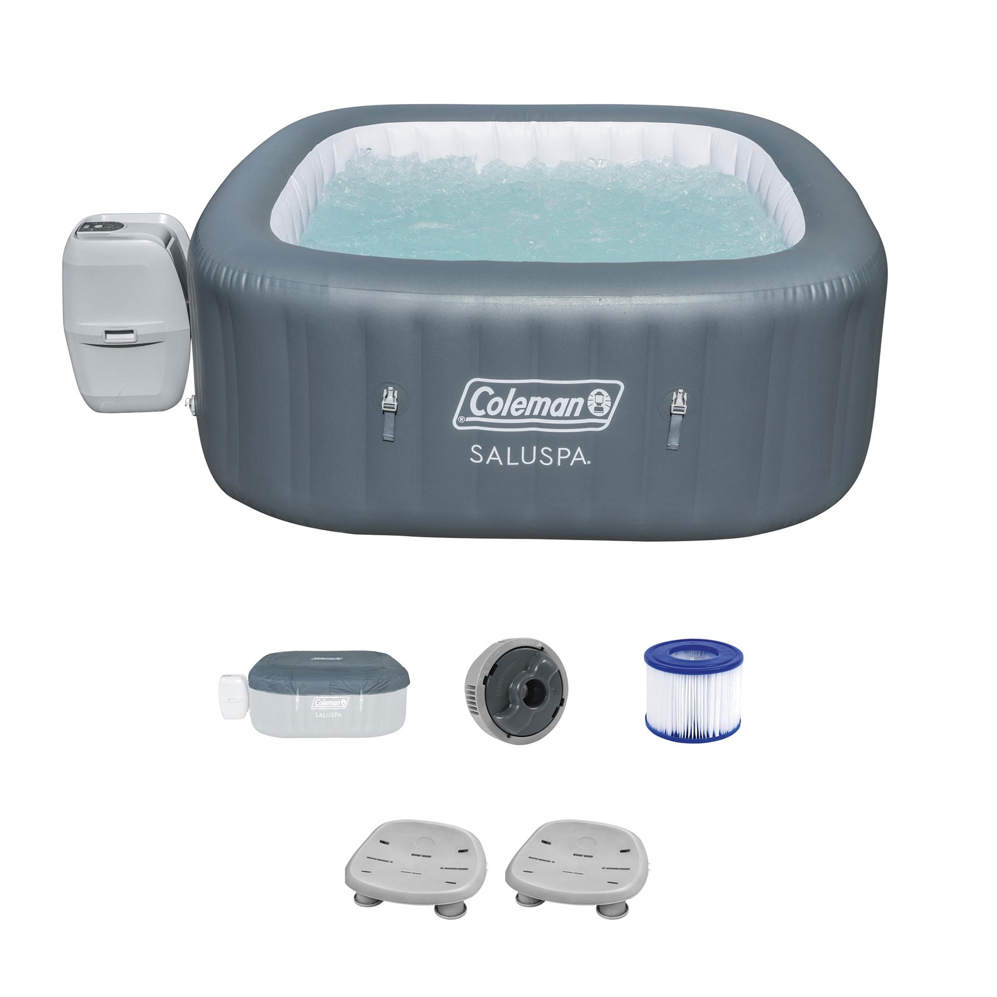 Coleman SaluSpa AirJet Square Hot Tub w/2 of Spa Seat w