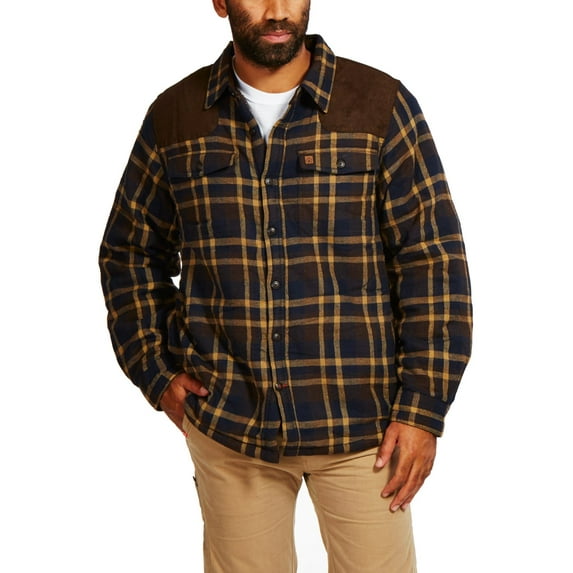 Coleman Sherpa-Lined Flannel Shirt Jacket With Faux Suede Shoulder Patches (XXL, Brown Navy)