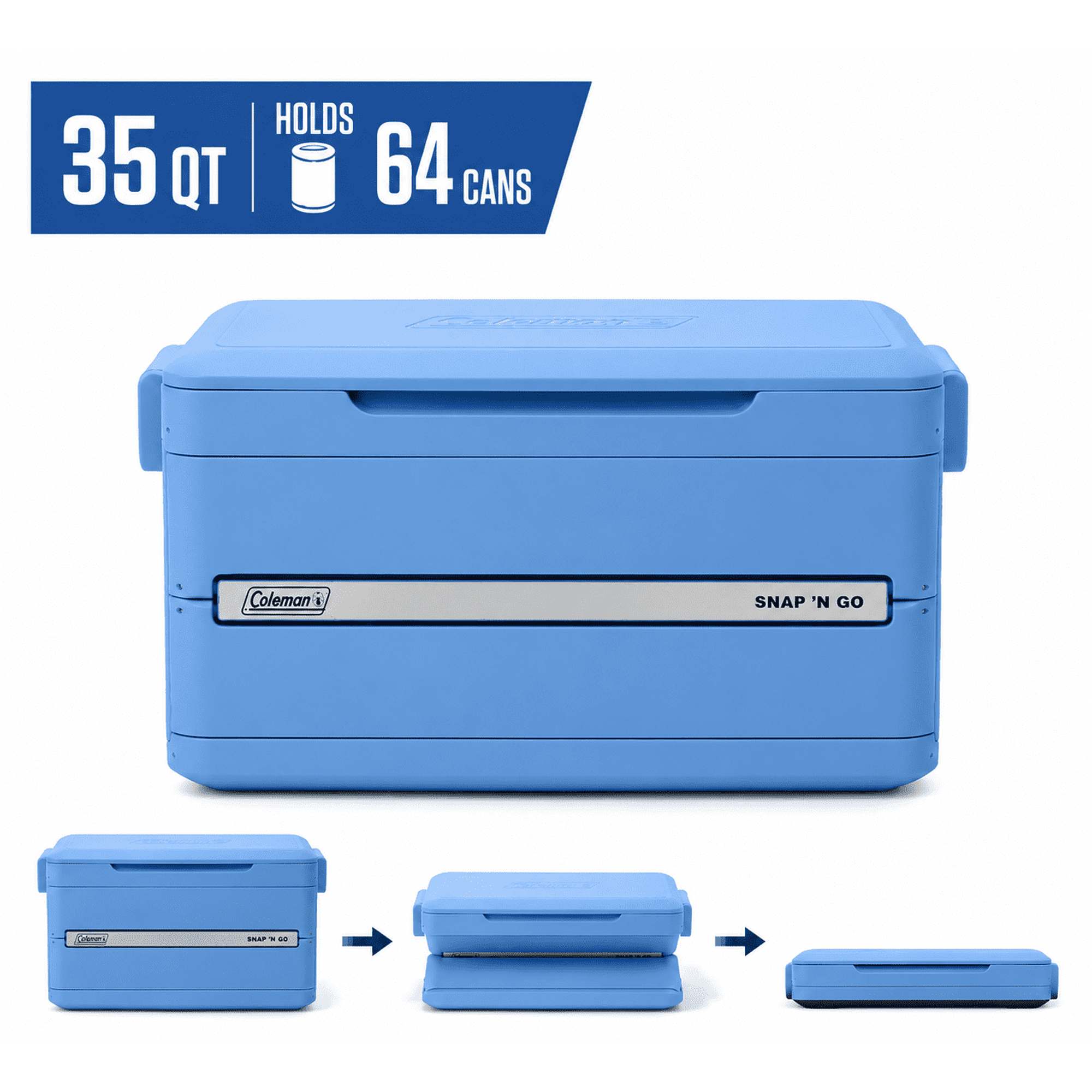 Coleman Snap 'N Go 35-Quart Collapsible Hard-Sided Cooler, Ice Chest, Blue Sky