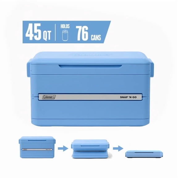 Coleman Snap 'N Go 45-Quart Collapsible Hard-Sided Cooler, Ice Chest, Blue Sky