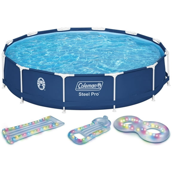 Coleman Steel Pro 12 ft. x 33 in. Round Metal Frame Above Ground Pool Set Including LED Floats