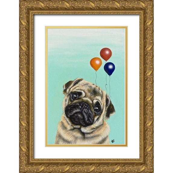 Coleman, Victoria 23x32 Gold Ornate Wood Framed with Double Matting Museum Art Print Titled - Party Dog IV