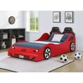 thumbnail image 1 of Colen Red Finish Twin Car Bed with LED Lights and Comfort - No Box Spring Needed, 1 of 7