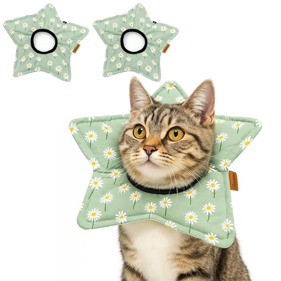 Colenumone 2 Pack Star Soft Cat Cone, Adjustable Floral Recovery Collar for Cats & Kittens, Comfortable Elizabethan E-Collar for After Surgery & Wound Healing,2 sizes