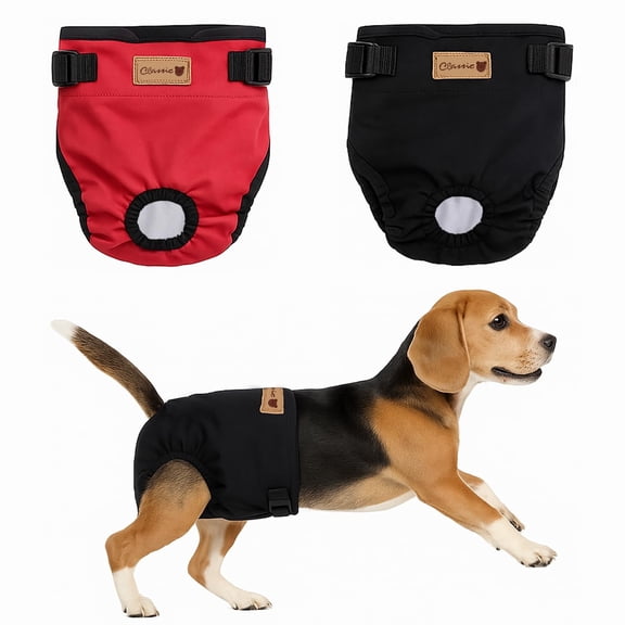 Colenumone 2-pack dog diapers female |puppy essentials Washable & Reusable,Suitable for Period Diapers, dog pants to prevent licking（black&red）