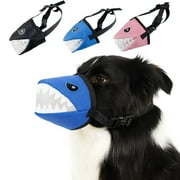 Colenumone Dog Muzzle Shark Design   Mesh Soft Muzzle for Small Medium Large Sized Dogs, Adjustable for No Bark, BitingScavenging, Licking & Chewing, Blue/Black/Pink S XL