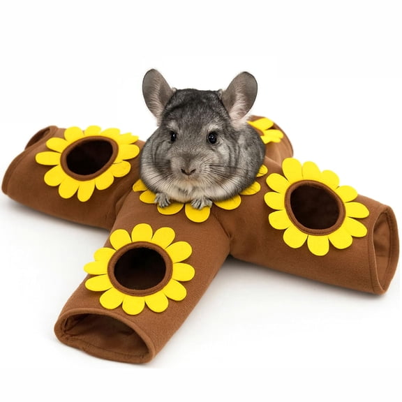 Colenumone Guinea Pig Hideout and Toys, 4-Way Collapsible Small Pet Tunnels and Tubes with Sunflower Peepholes for Bunny Rabbit Ferret Hamster Chinchilla Hedgehog Hiding and Resting, 26.4in Long