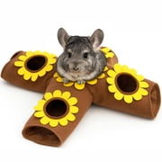 Colenumone Guinea Pig Hideout and Toys, 4-Way Collapsible Small Pet Tunnels and Tubes with Sunflower Peepholes for Bunny Rabbit Ferret Hamster Chinchilla Hedgehog Hiding and Resting, 26.4in Long