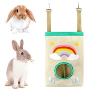Colenumone Guinea Pigs Hay Feeder Bag for Rabbit and Chinchillas | Cute Rainbow Cloud Design, Washable Oxford Fabric, Hanging Single Hole Timothy Hay Holder 11x7.1in