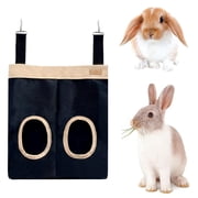 Colenumone Rabbit Hay Feeder Bag for Guinea Pigs and Chinchillas | Chew Proof Washable Oxford Cloth Hay Rack, Timothy Hay Holder, Hanging Double Hole Black Oxford Cloth