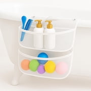 Colenumone Saddle Bath Toy Organizer, 2 Compartments Mesh Bathtub Toy Storage with 2 Detachable Suction Cups, Quick Drying Shower Toy Holder for Baby Toys and Essentials, Fits Rims up to 4.5"