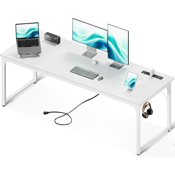 Coleshome 71 Inch Computer Desk with USB Ports, Large Office Desk, Long Study Student Writing Desk, White