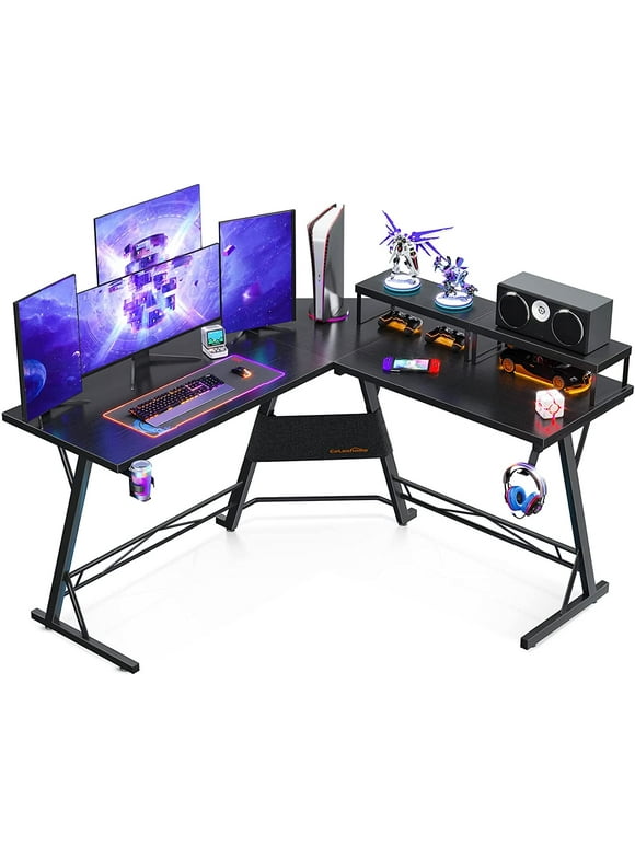 Coleshome L Shaped Gaming Desk  51'' Computer Corner Desk with 2 Monitor Stands  Home Office Desk with Hook and Cup Holder  Space Saving  Easy Assembly