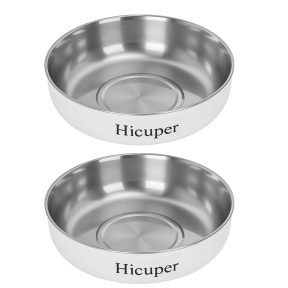 Colesno Stainless Steel Dog Cat Bowl, White Non-Slip Double Layer Pet Food Water Bowl, Durable Metal Feeding Dish for Small Medium Pets, Easy to Clean