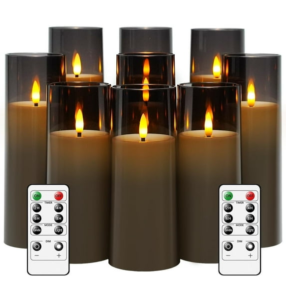 Colesno Flameless LED Candles with Timer,9 Pc Electric Pillar Candles with Embedded Star String,Battery Operated Candles,Gray
