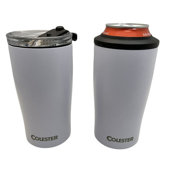 Colester 4-in-1 Stainless Steel Can Cooler, Used for 12oz Skinny + Standard Can, 12oz Bottle, Mix Drinks, Coffee. Includes Lid with Straw, White