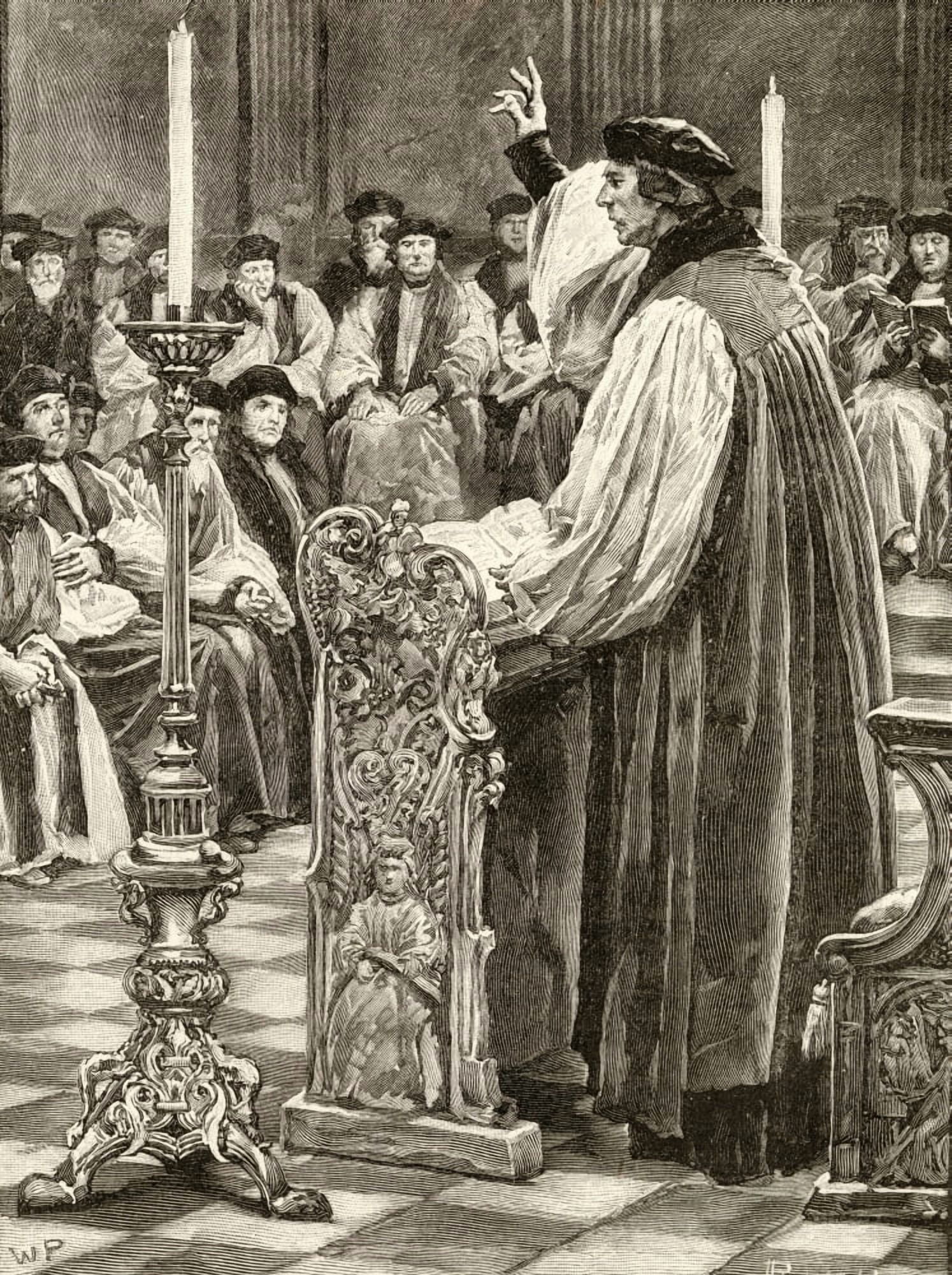 Colet Preaching John Colet 1467-1519 Dean Of St Pauls Cathedral And Founder Of St Pauls School London Canvas Art - Ken Welsh Design Pics (26 x 34)