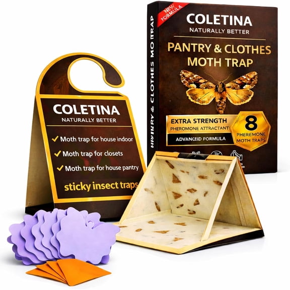 Coletina Moth Trap for Clothes Pantry Moth Traps with pheromones Pack of 8 Odorless Adhesive Boards for Closet Wardrobe Pantry Food Storage Indoor Home Control Plus 8 Insect Traps 24/7 Protection