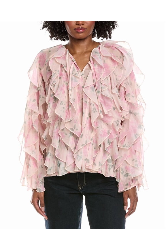 womens Ruffle Blouse, s, Pink