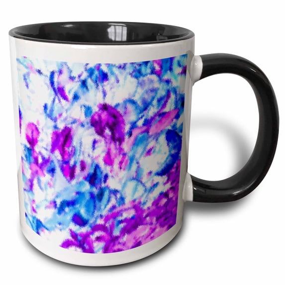 3drose, Coleus Floral Abstract Purple Blue White, 15oz Two-tone Black Mug