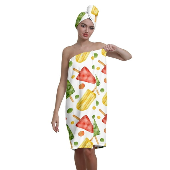 Colevkie 2 Pcs Absorbent Bath Towel Hair Drying Cap Set for Women Adjustable Bath Skirt Shower Cap Popsicles Pattern
