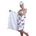 thumbnail image 1 of Colevkie 2 Pcs Bath Skirt & Shower Cap Bath Wrap Set for Women Absorbent Quick Drying Beach Towel Hair Drying Cap for Travel Portable Adjustable Printed Butterflies Pattern, 1 of 8