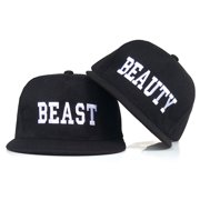 Colevkie 2 Pcs Beauty Beast Baseball Cap,Embroidered Snapbacks with Flat Brim,Adjustable,Black,Hip Hop Style,Gift for Couples