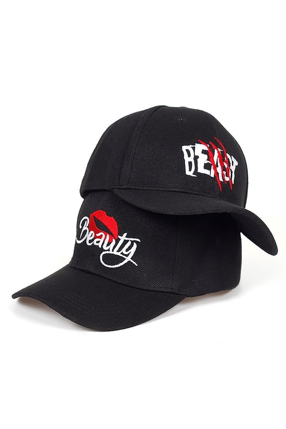 2 Pcs Beauty Beast Baseball Caps,Adjustable,Embroidered,Snapbacks for Couples,Valentine day Anniversary Gift,Black,One size