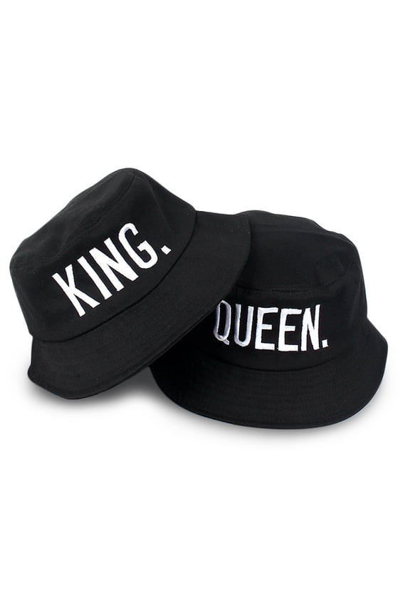 2 Pcs King Queen Bucket Hats for Men Women,Foldable Wide Brim Beach Hat,Black,One Size Fit Most