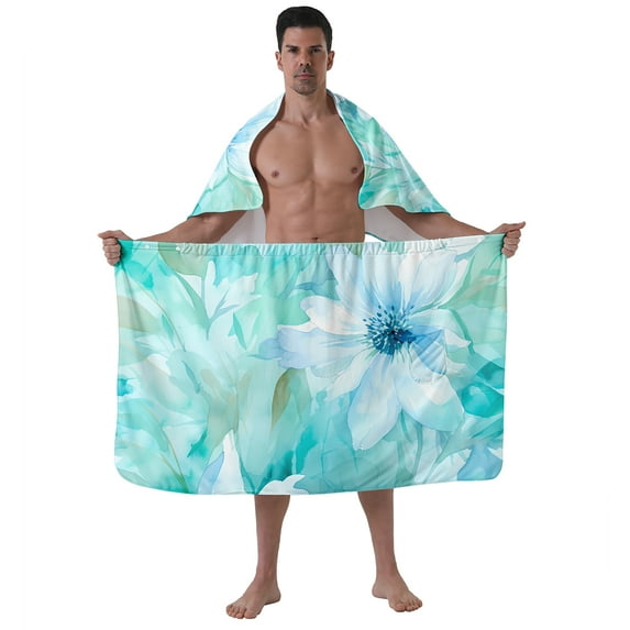 Colevkie 2 Pcs Men's Adjustable Bath Skirt & Soft Bath Towel Set Quick Drying Absorbent Beach Towel Bath Wrap Set Printed Ink Painting Style Pattern