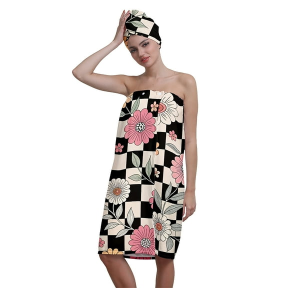 Colevkie 2 Pcs Soft Bath Towel Hair Drying Cap Bath Wrap Set for Women Lightweight Absorbent Portable Shower Cap Skirt Set for Sauna Bathroom Shower