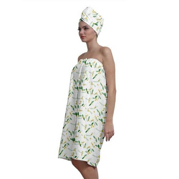 Colevkie 2 Pcs Women’s Bath Wrap Set,Adjustable Bath Skirt Shower Cap for Bathroom Spa Shower,Quick Drying and Absorbent