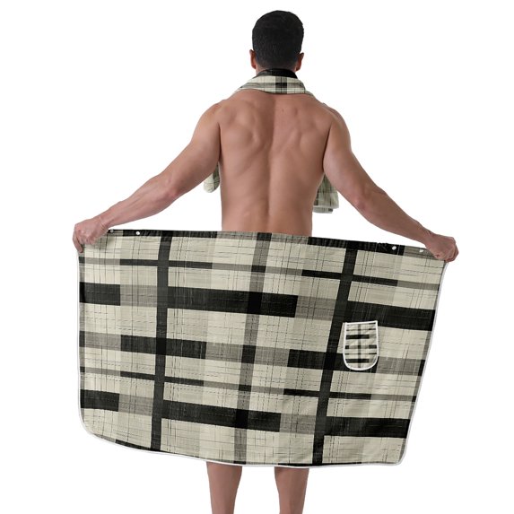 Colevkie 2 Pieces Bath Wrap Set Shower Skirt & Bath Towel for Men Soft Adjustable Polyester Beach Towel Spa Towel Quick Drying Portable Printed Black White Checkered Pattern